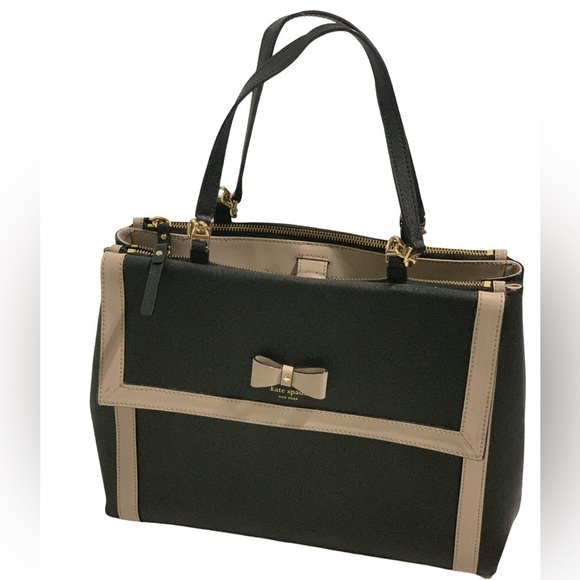 Kate Spade Hazel Court Mason Lacey Black and Gray Bow Handbag Tote Bag - Picture 3 of 12